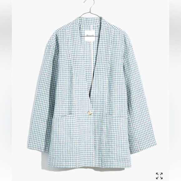 Madewell Linen Collarless Gingham Blazer - Picture 3 of 10